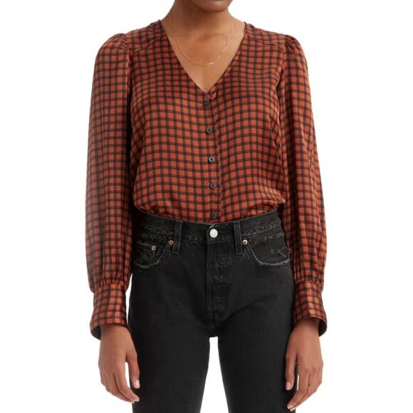 Levi’s Silky Brown Button Down Large - Picture 2 of 10